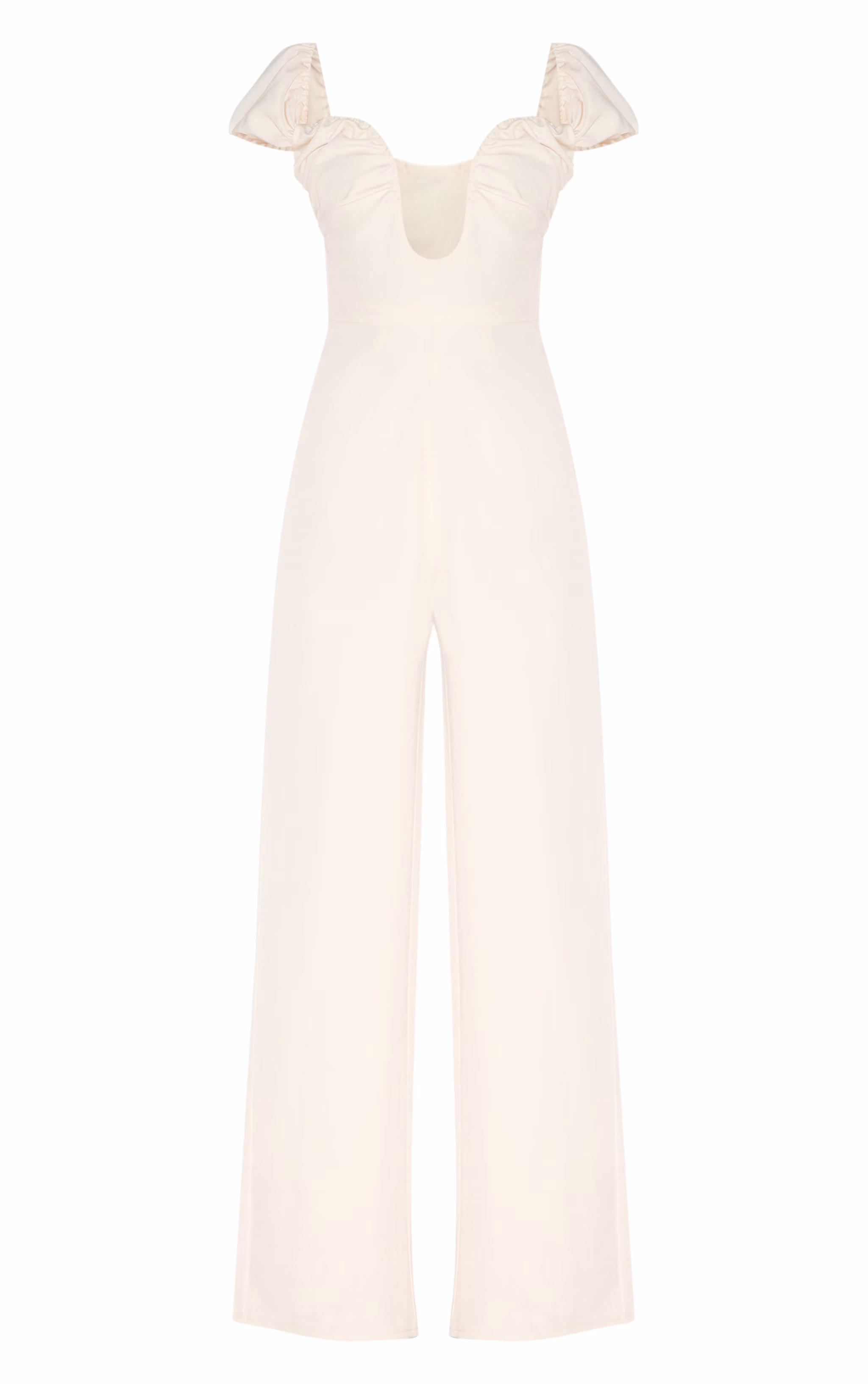 Cream Woven Plunge Straight Leg Jumpsuit
