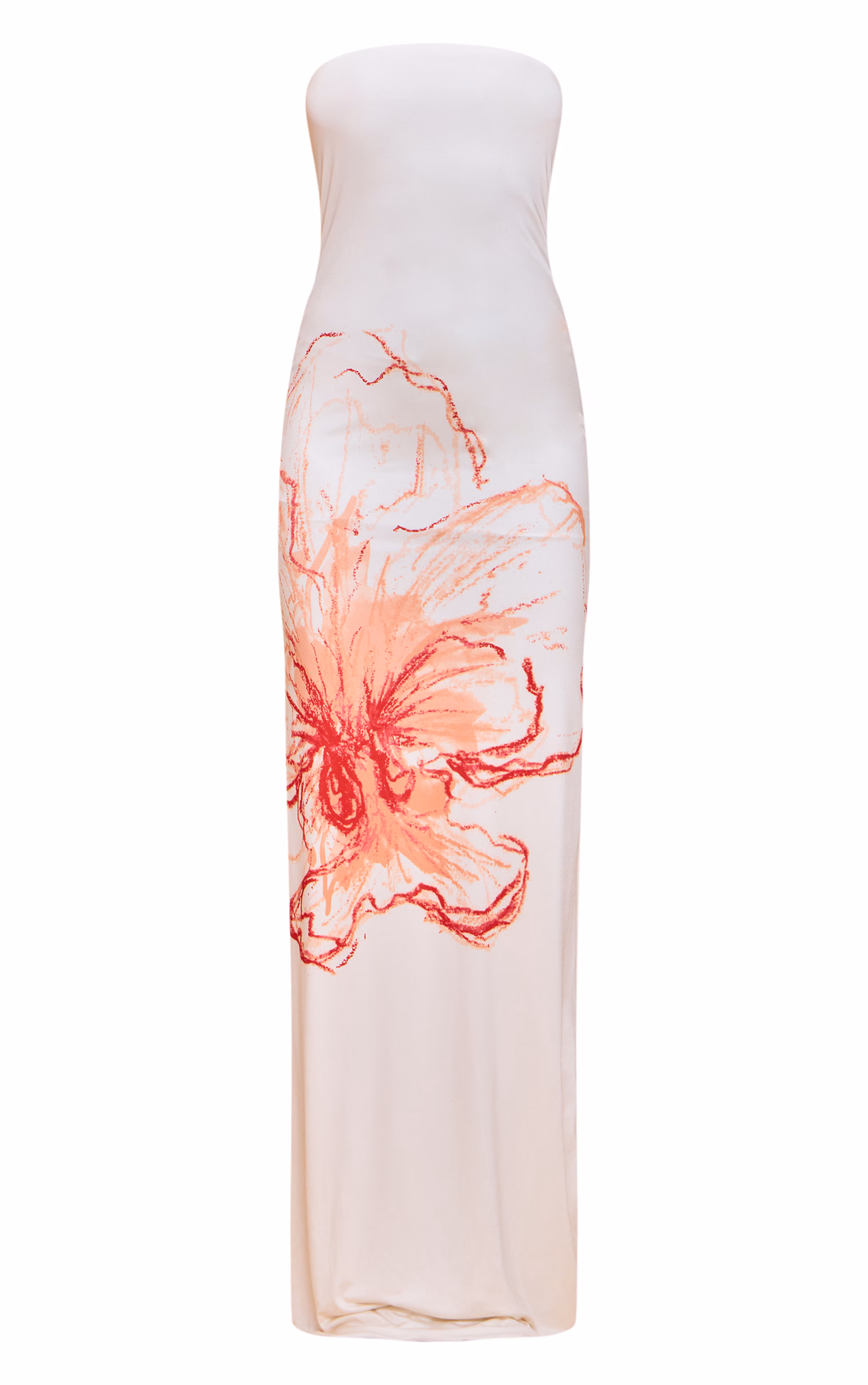 Cream Floral Printed Bandeau Maxi Dress