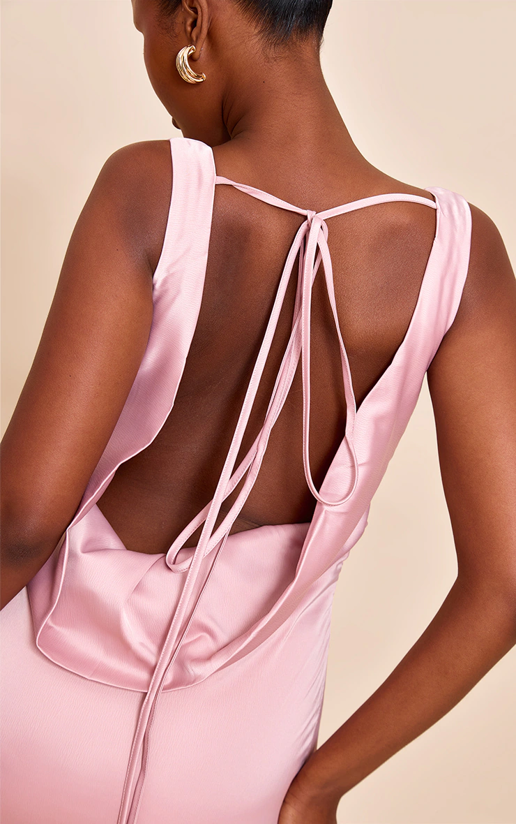 Blush Bridesmaid Satin Cowl Neck Maxi Dress