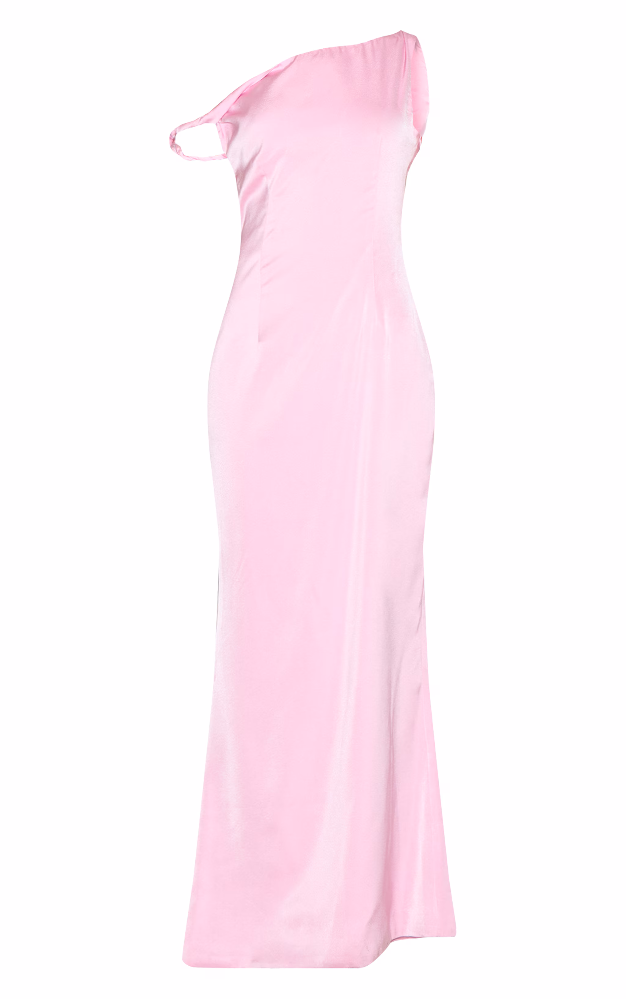 Candy Pink Satin Asymmetric Bardot Twist Maxi Dress