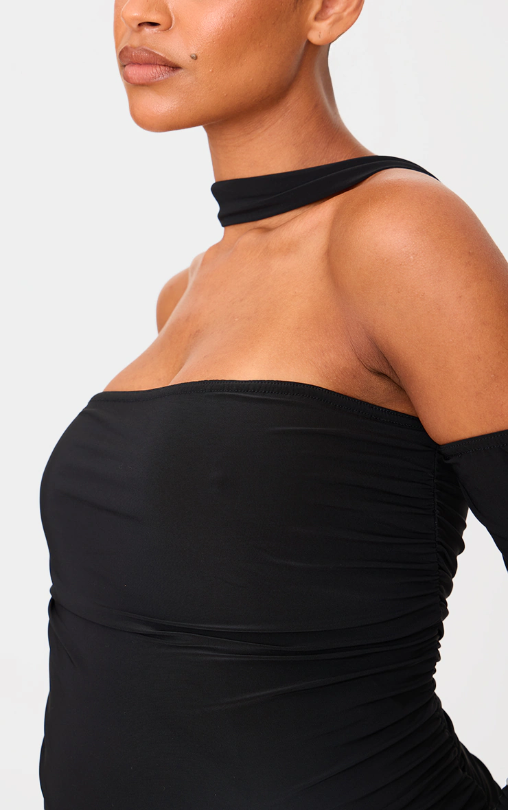 Maternity Black Slinky Choker Detail Ruched Midaxi Dress