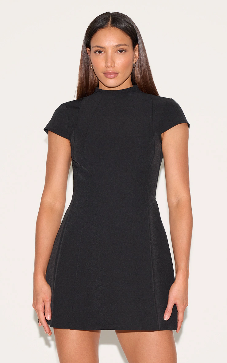 Tall Black High Neck Cinched Mini Dress