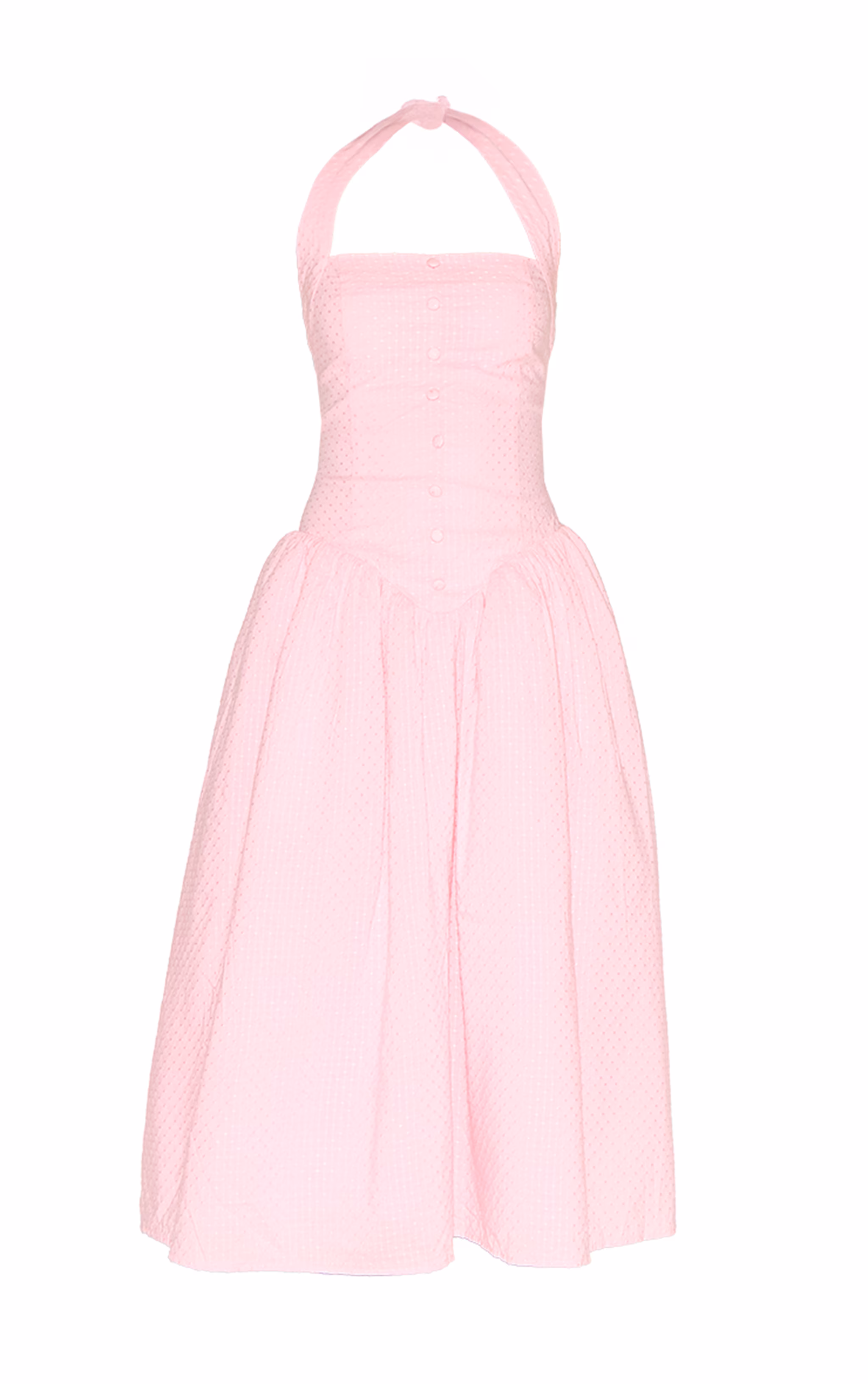 Candy Pink Embroidered Cotton Halterneck Midaxi Dress
