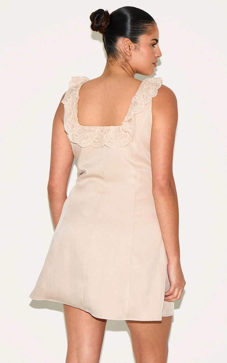 Plus Warm Beige Lace Button Up Trim Corset A-line Dress