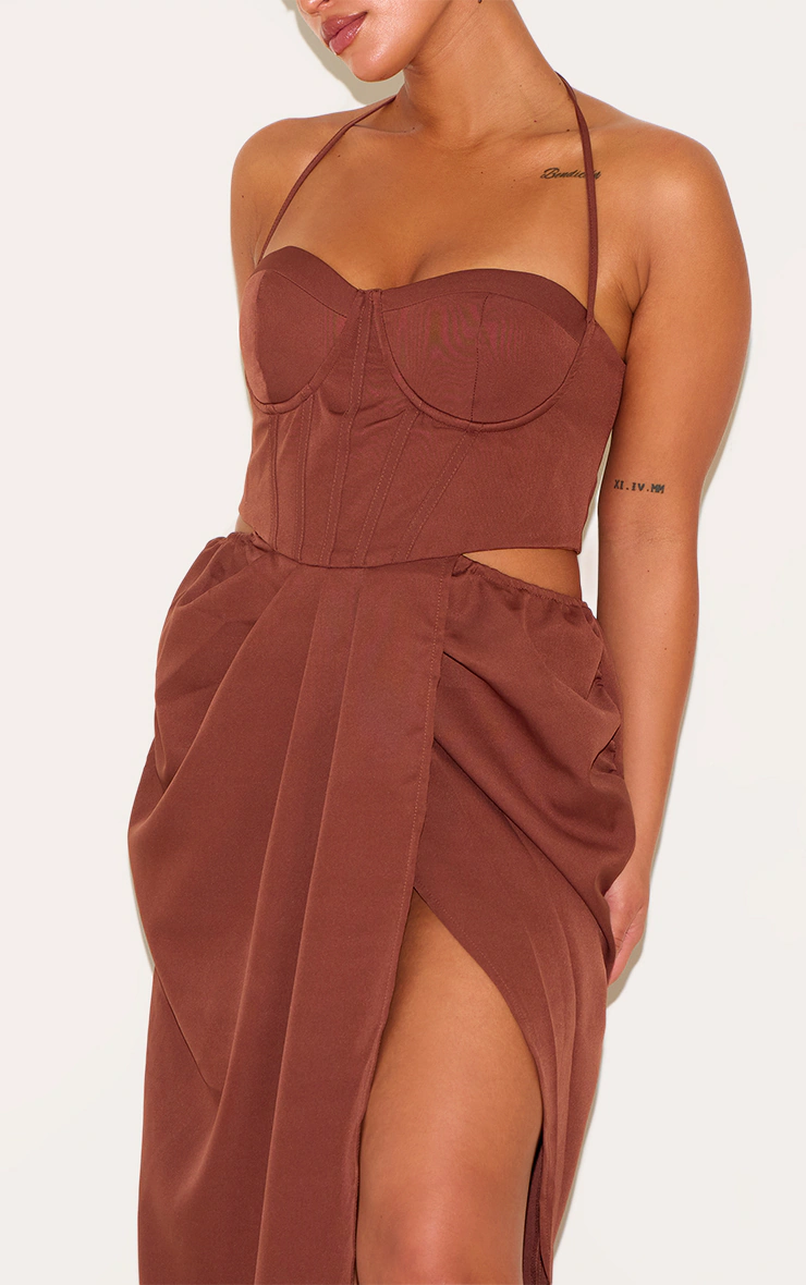 Plus Chocolate Corset Ruched Maxi Dress