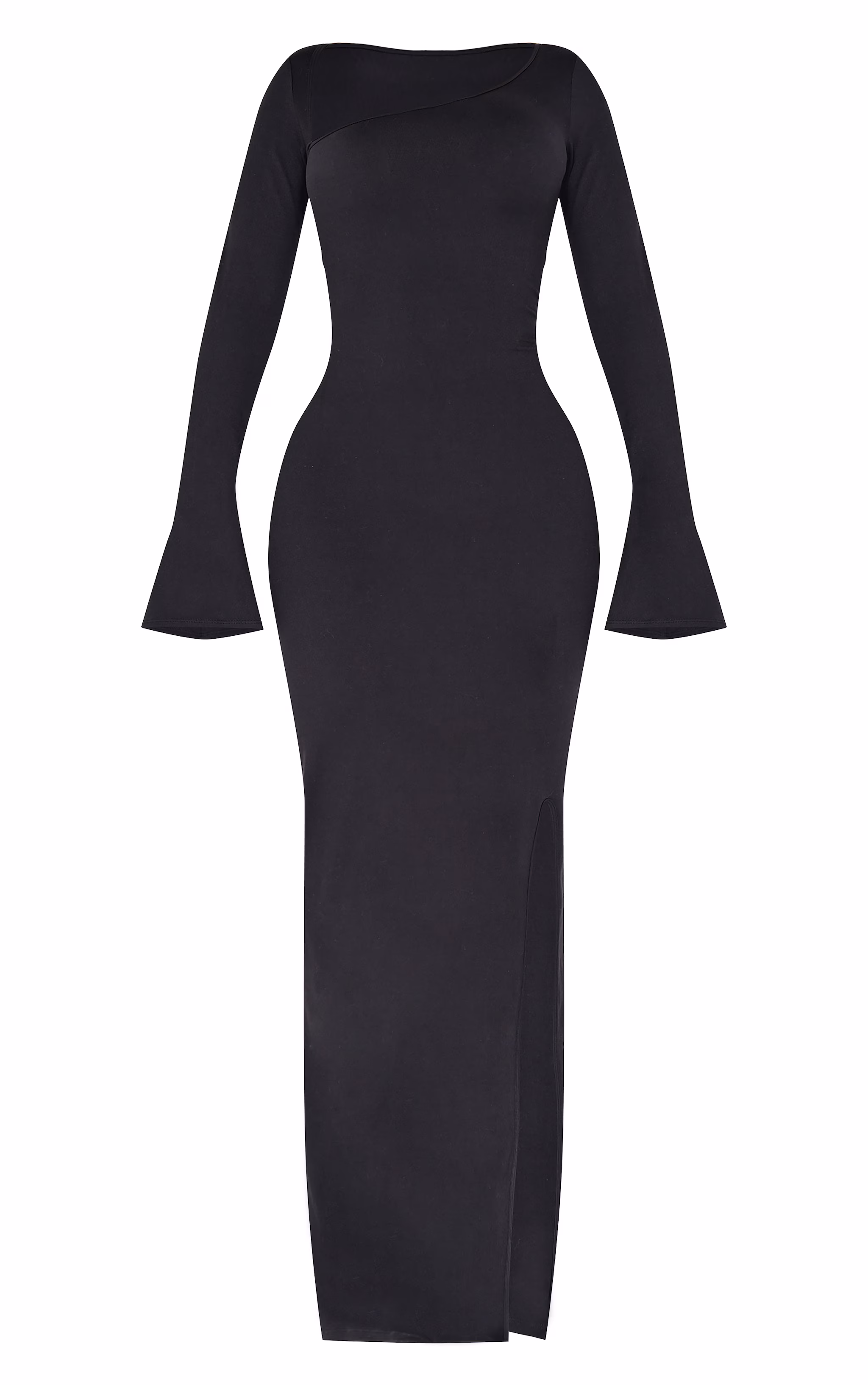 Shape Black Sculpt Asymmetric Neck Flared Sleeve Maxi Dress
