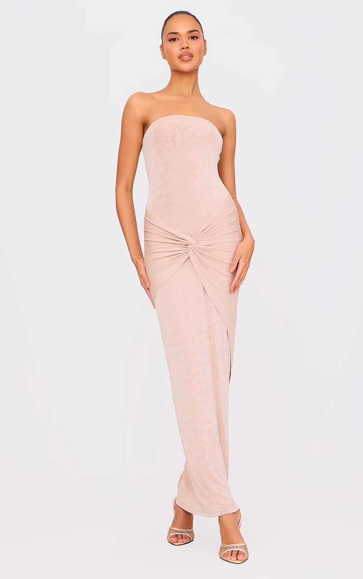 Nude Sheer Diamante Midaxi Dress