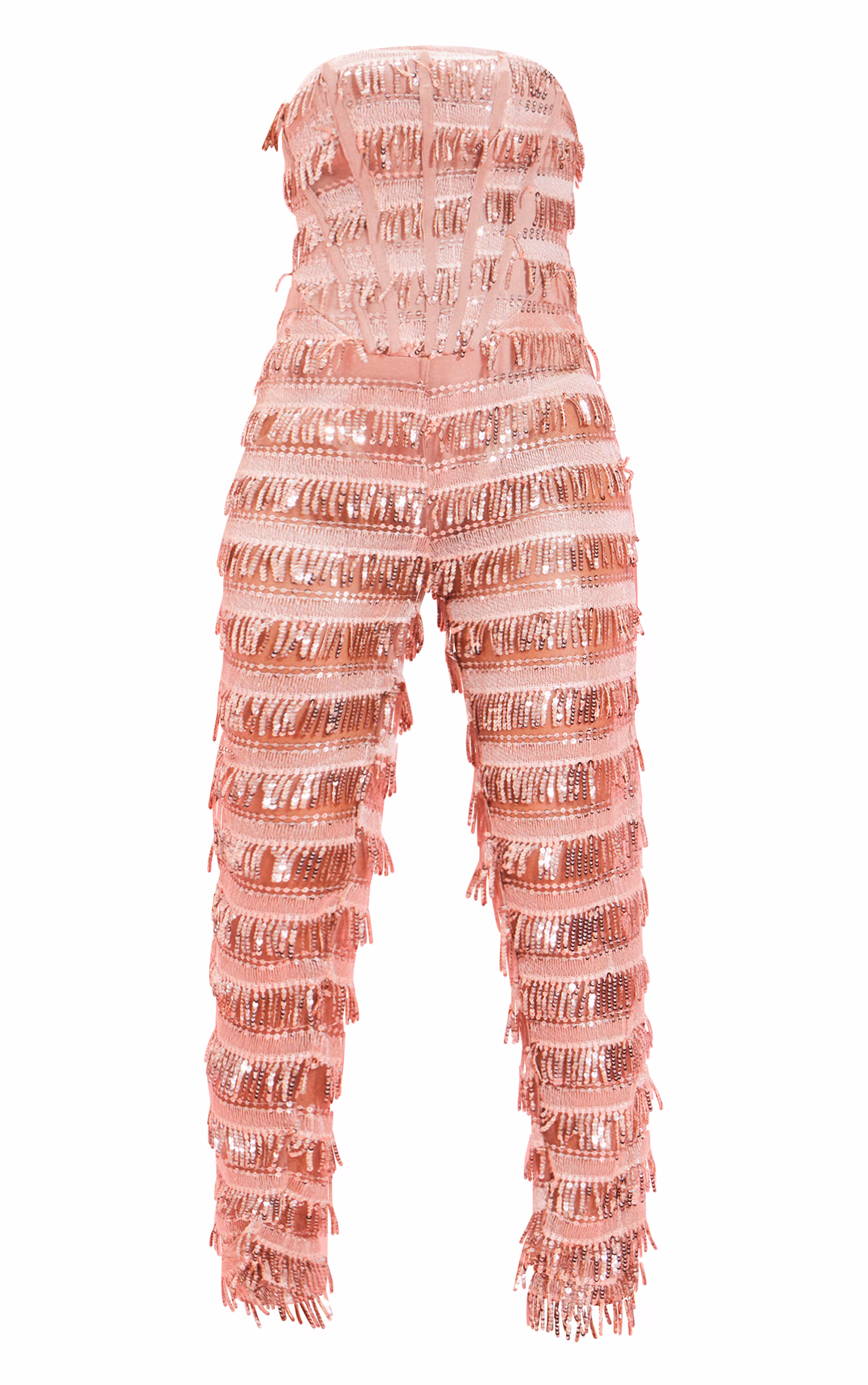 Pale Pink Tassel Sequin Corset Bandeau Jumpsuit