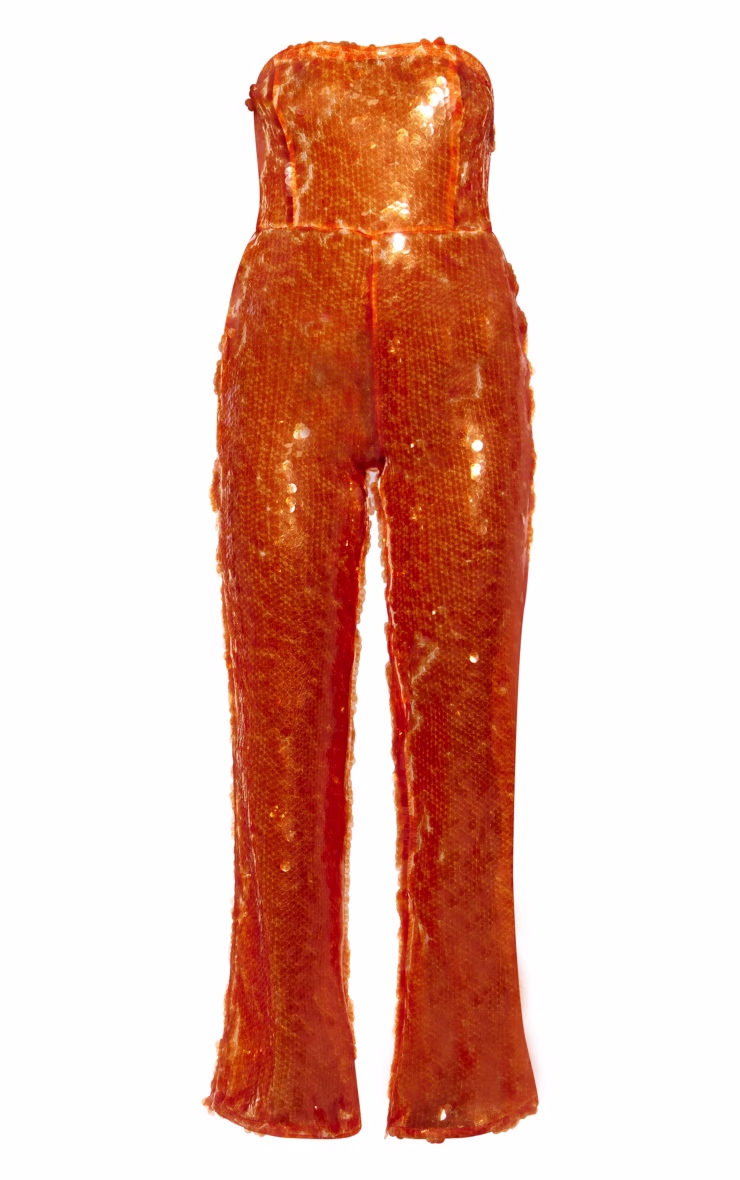 Orange Sequin Bandeau Wide Leg Jumpsuit
