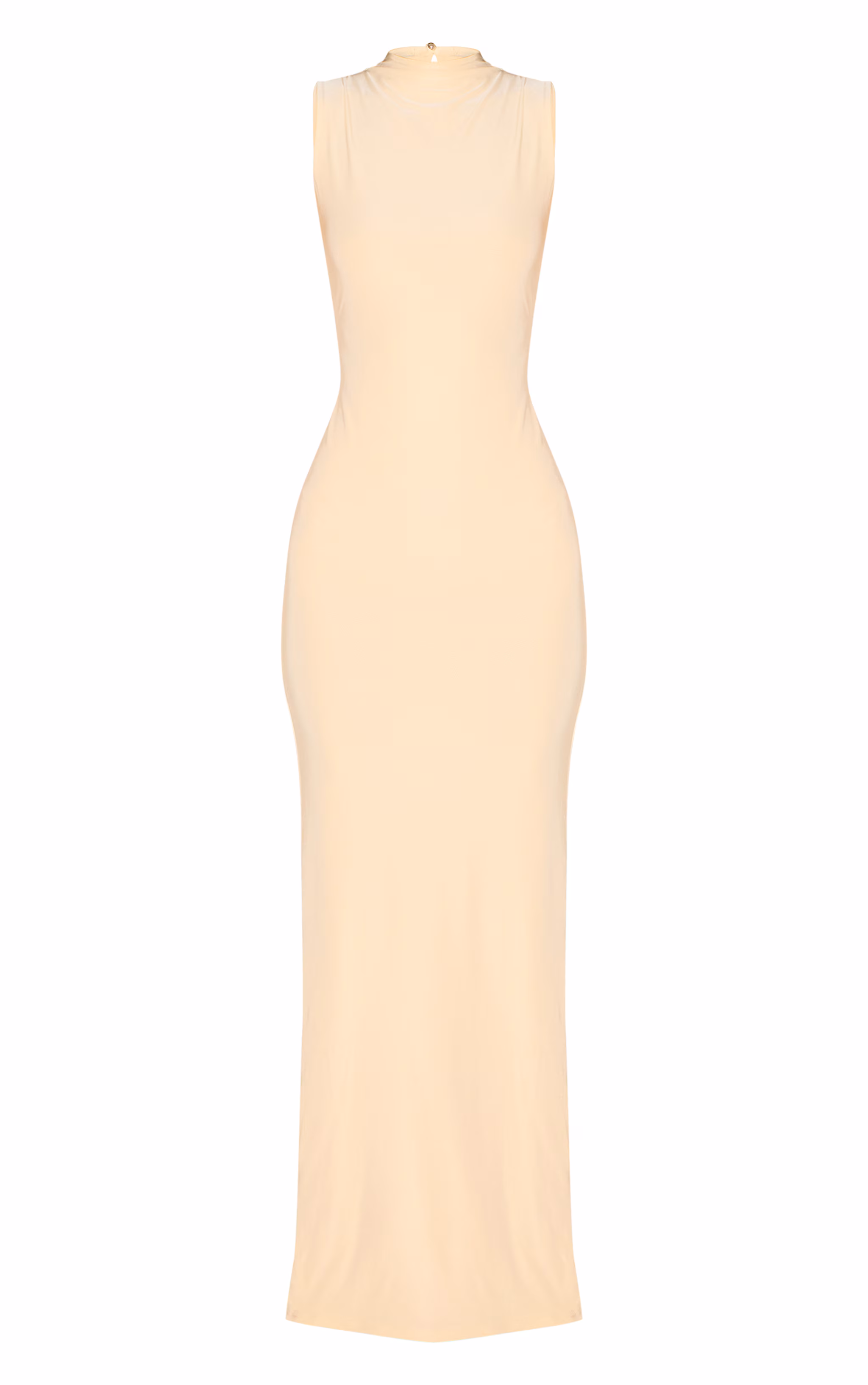 Almond Double Layer High Neck Sleeveless Maxi Dress