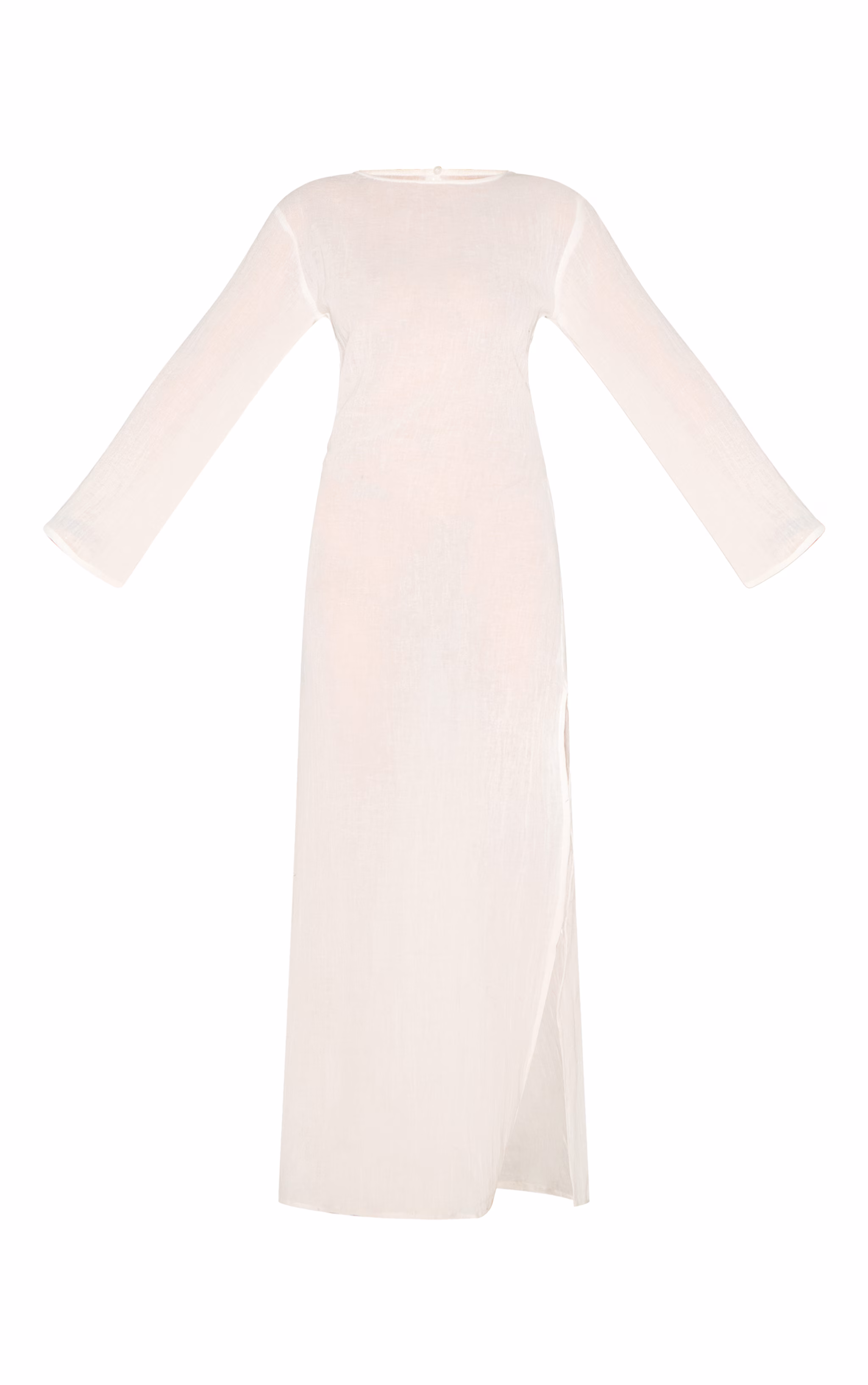 White Textured Long Sleeve Maxi Dress