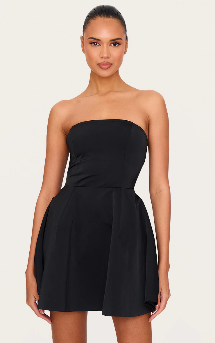 Black Satin Bandeau Bow Back Shift Dress