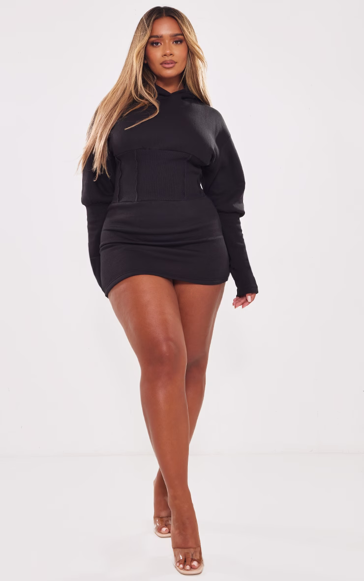 Shape Black Sweat Corset Detail Sweater Dress