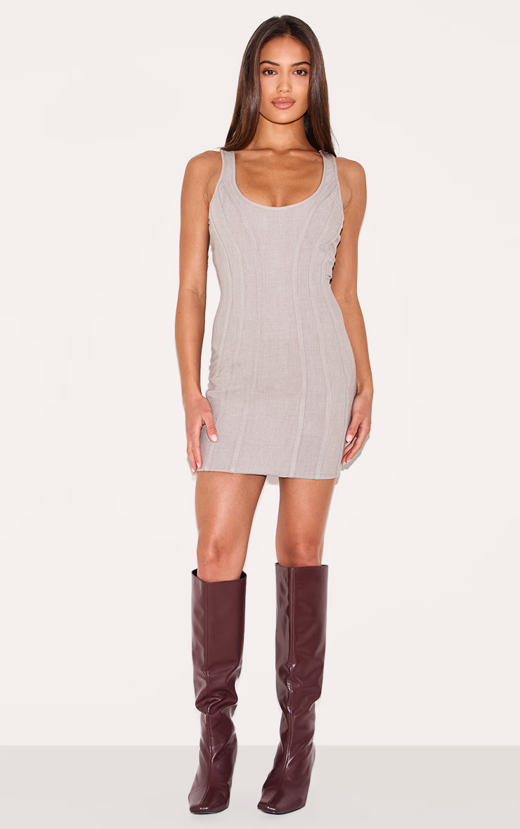 Grey Woven Corset Detail Mini Dress