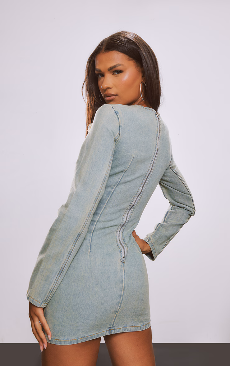 Vintage Wash Frayed Seam Detail Mini Dress