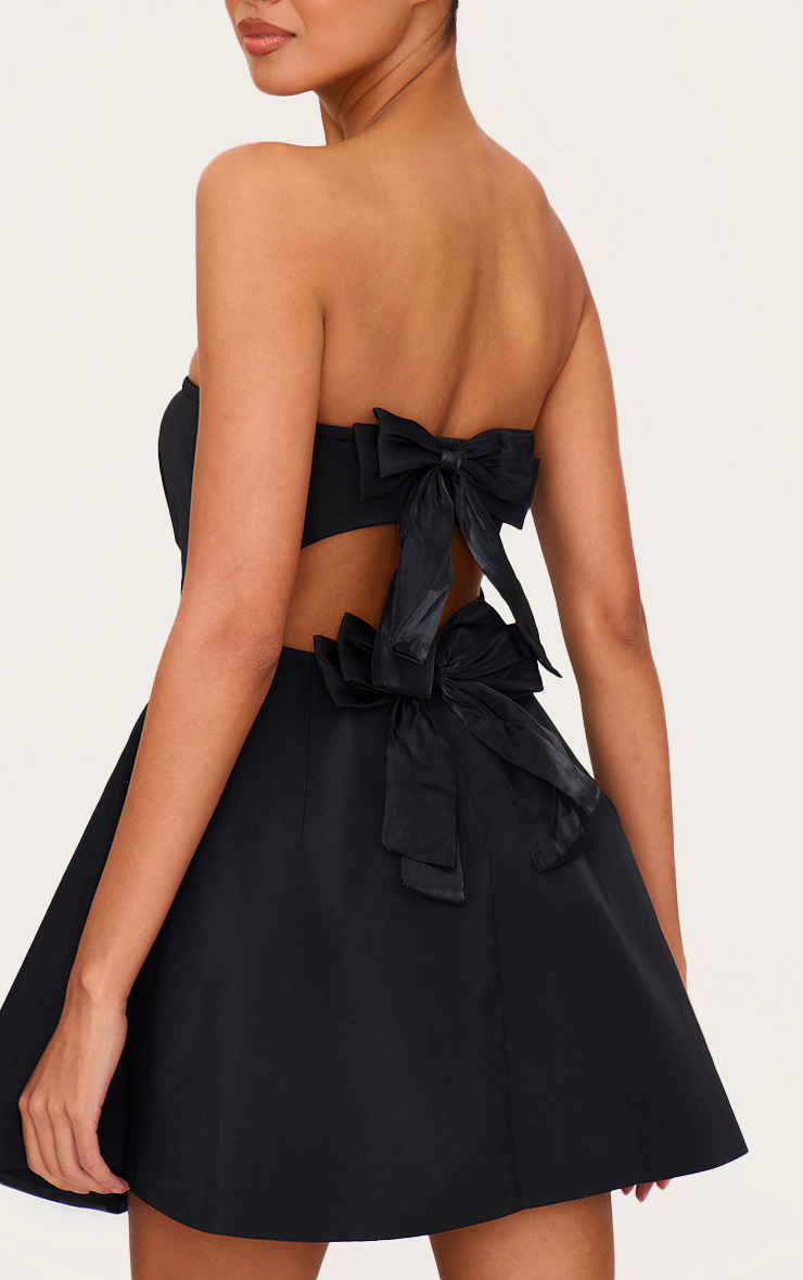 Black Satin Bandeau Bow Back Shift Dress