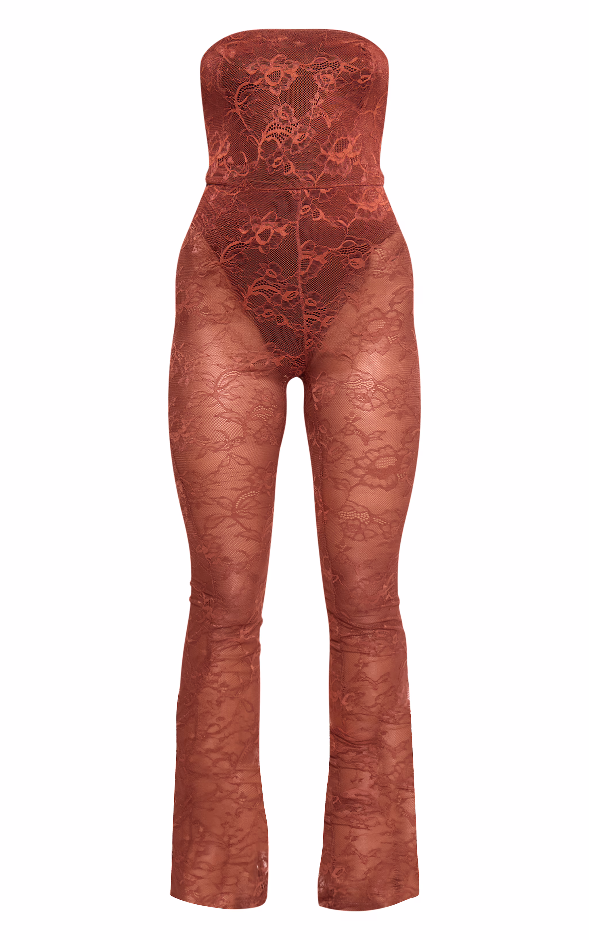 Brown Lace Bodysuit Detail Bandeau Jumpsuit