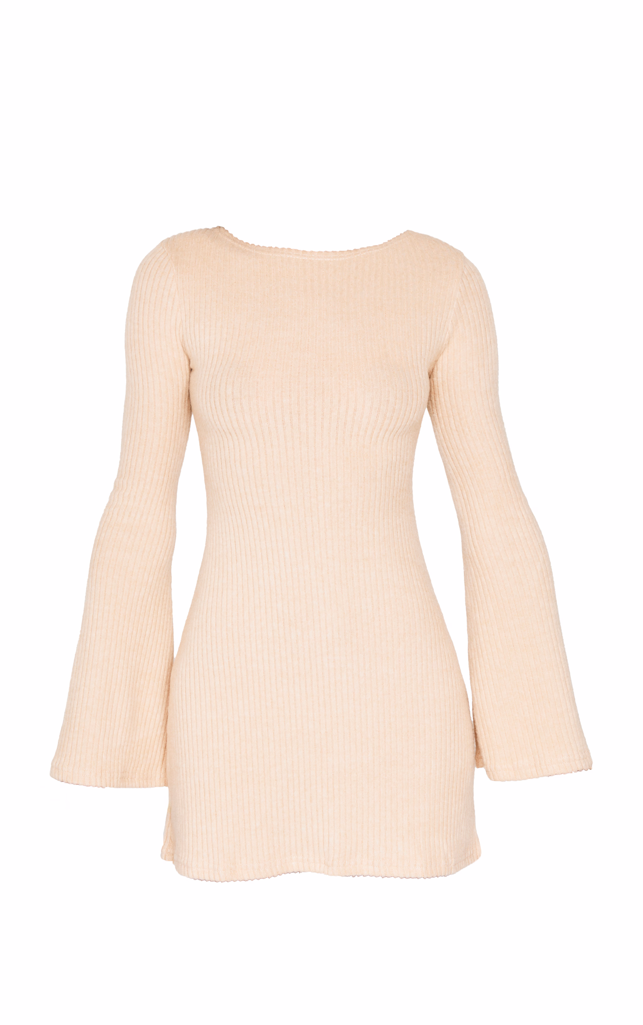 Camel Rib Flared Sleeve Shift Dress