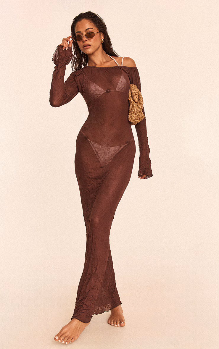 Chocolate Crushed Mesh Maxi Beach Dress