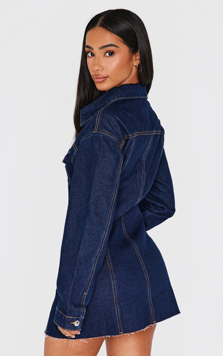 Petite Indigo Denim Long Sleeve Fitted Mini Dress