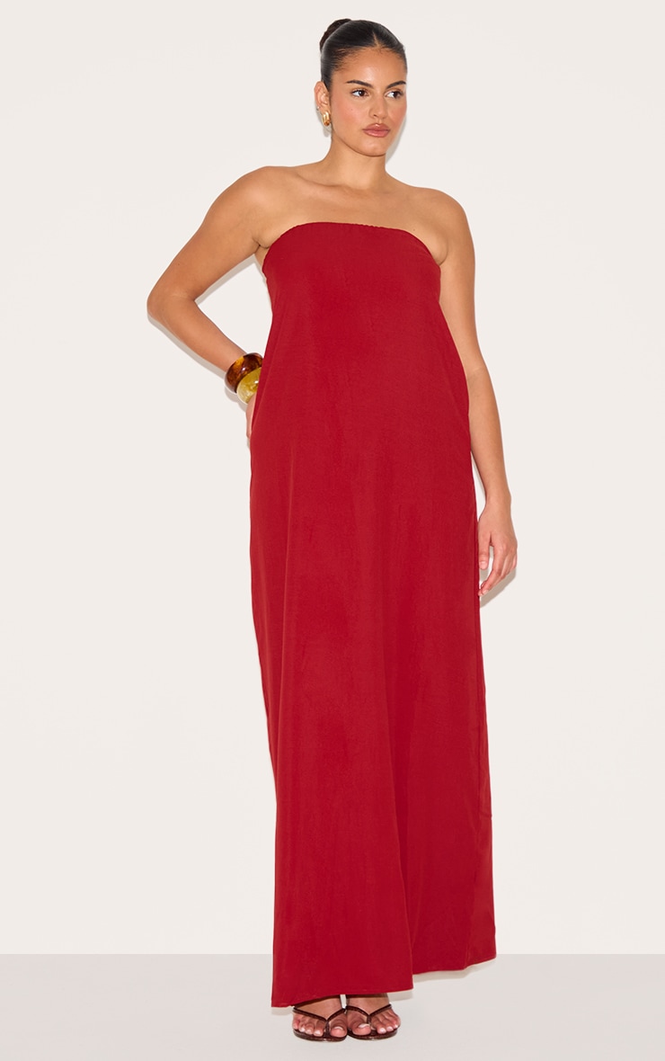 Plus Deep Red Floaty Woven Bandeau Maxi Dress
