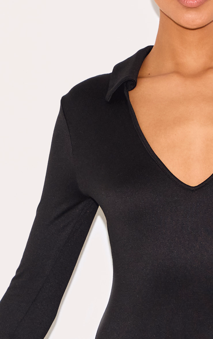 Black Double Contour Collar Detail Long Sleeve Bodycon Dress