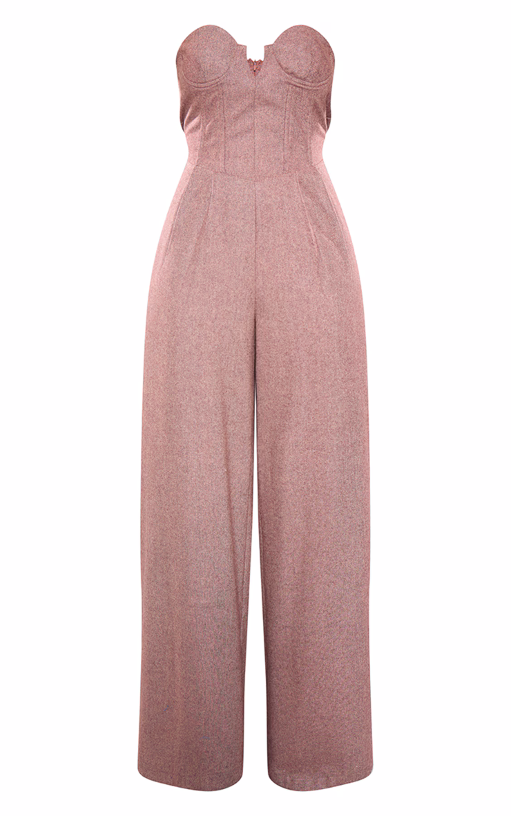 Tall Brown Wool Look Corset Bandeau Jumpsuit