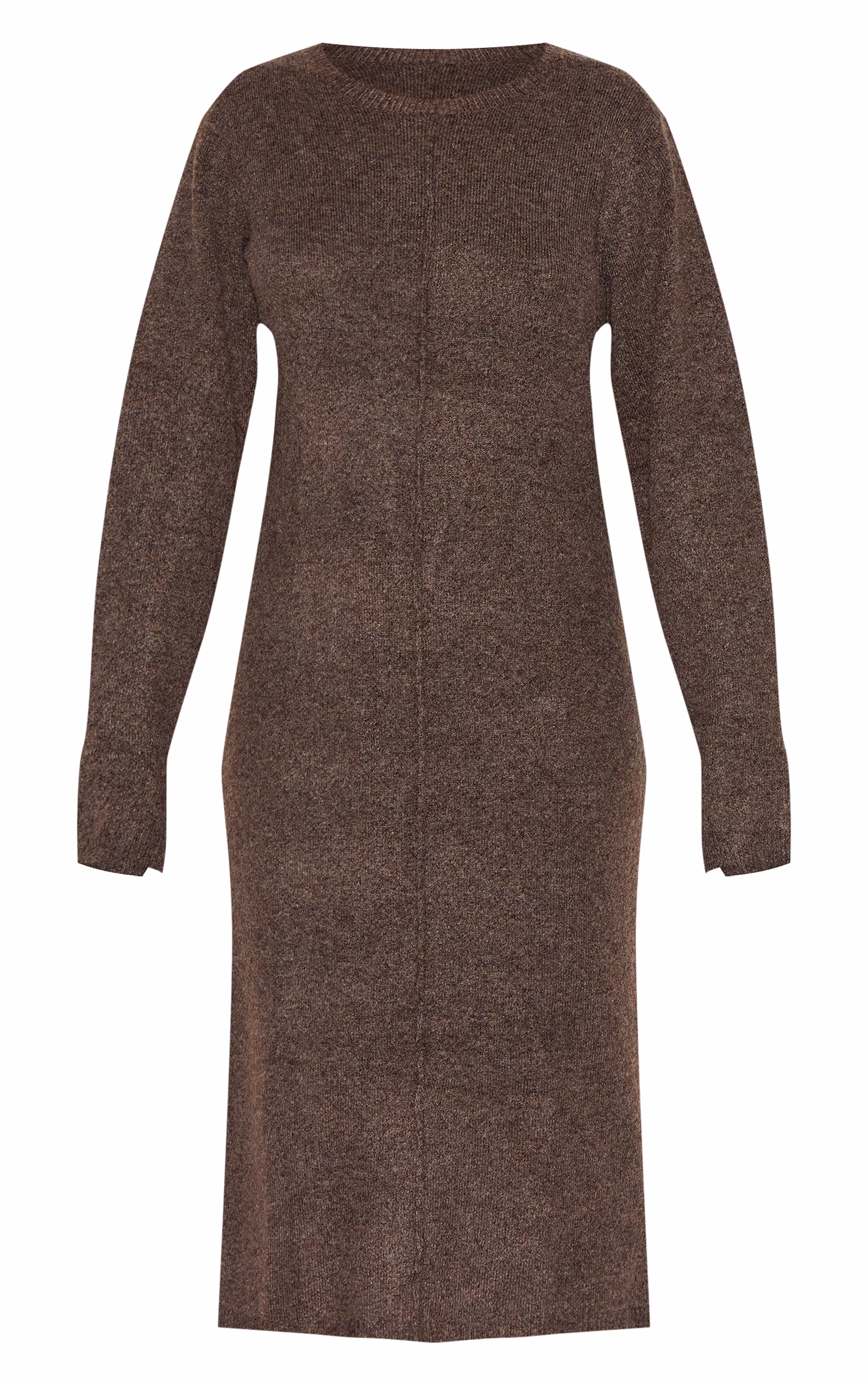 Plus Chocolate Knitted Seam Front Midaxi Dress
