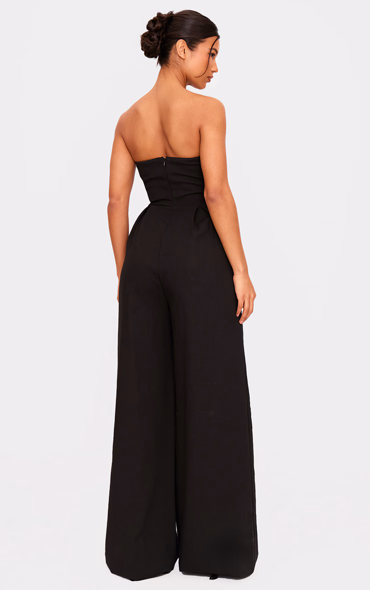 PLT Label Black Plunge Wide Leg Jumpsuit