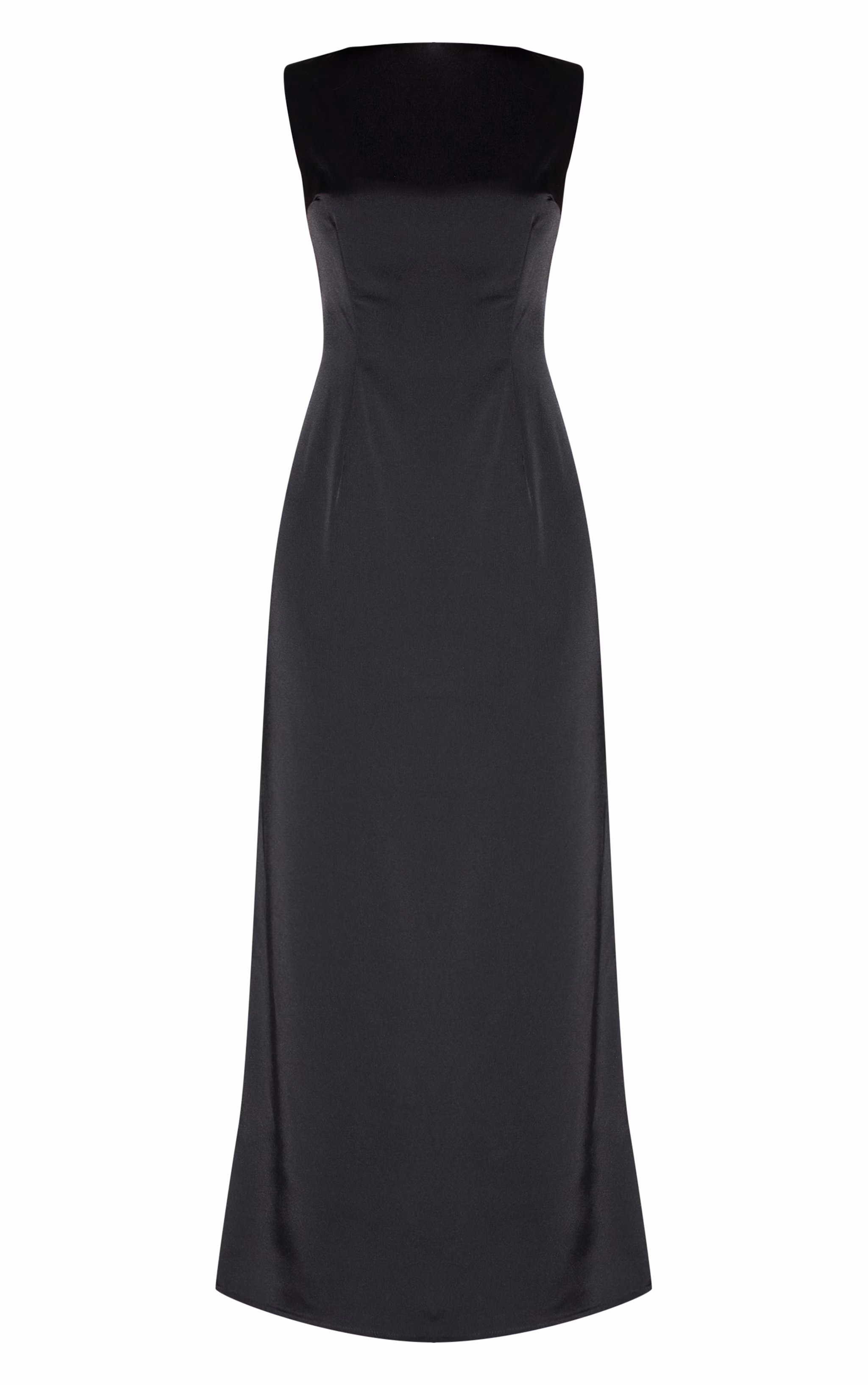 Black Bridesmaid Satin Boat Neck Maxi Dress