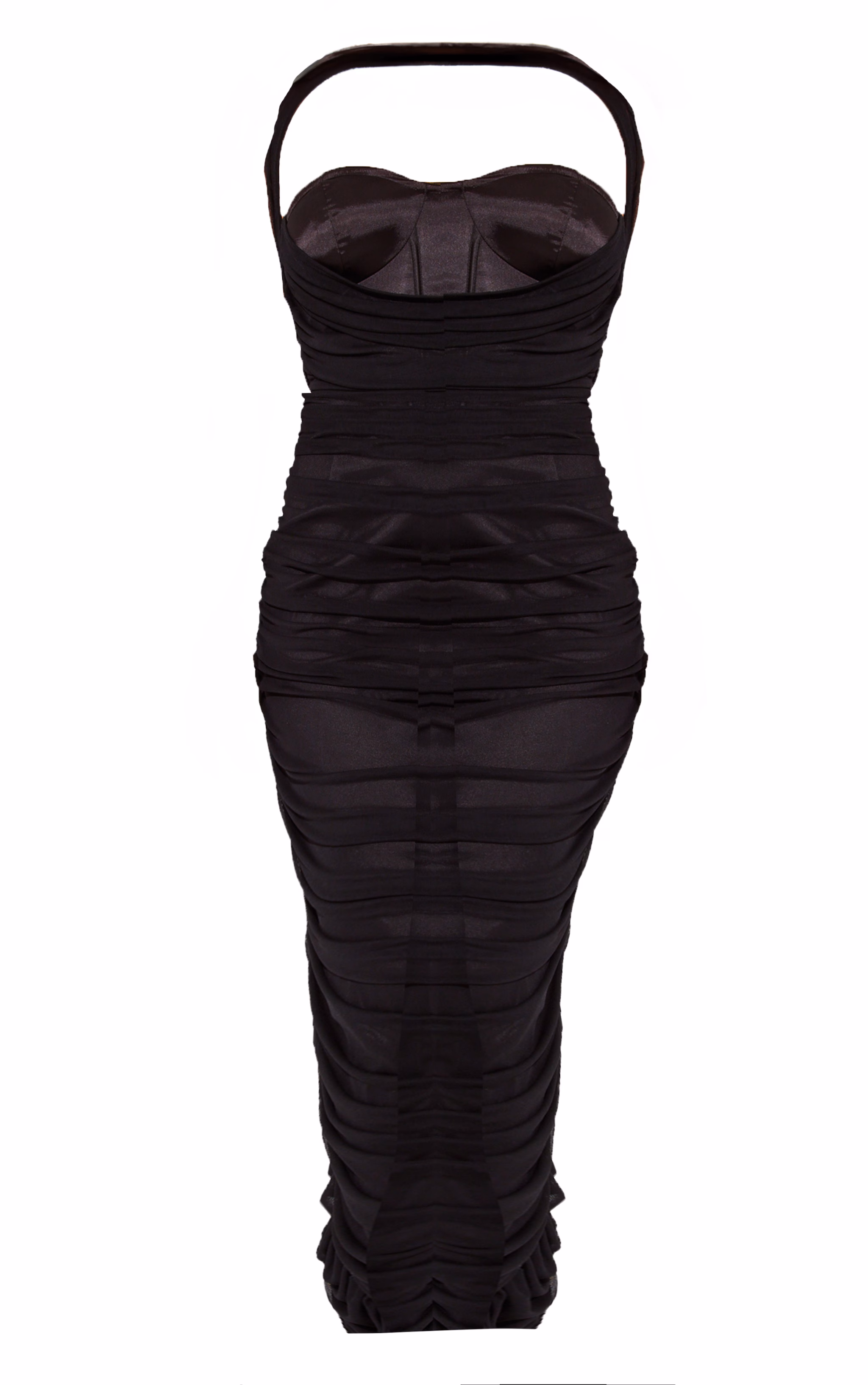 Shape Black Corset Detail Ruched Mesh Maxi Dress