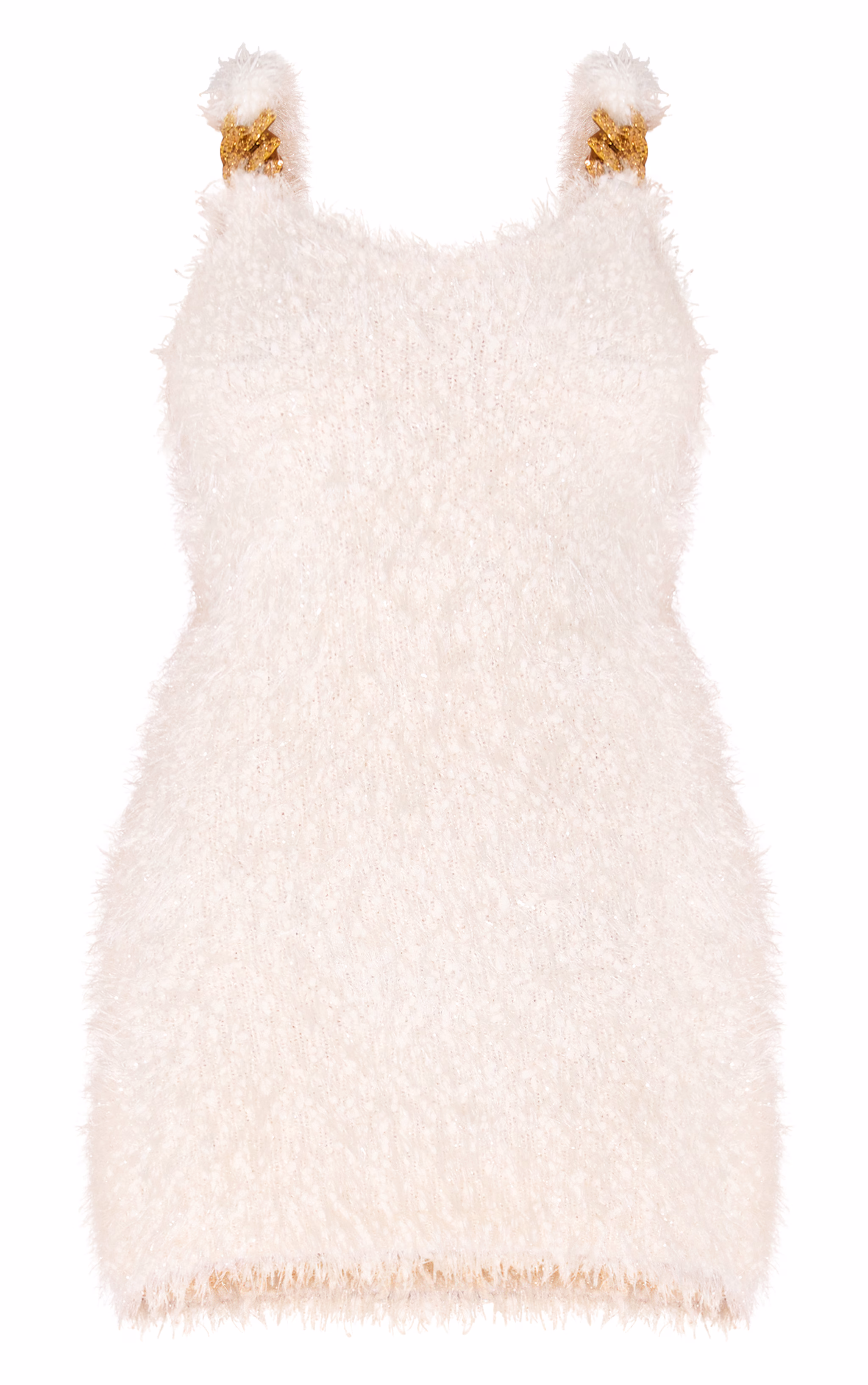 Cream Bobble Eyelash Chain Trim Mini Dress