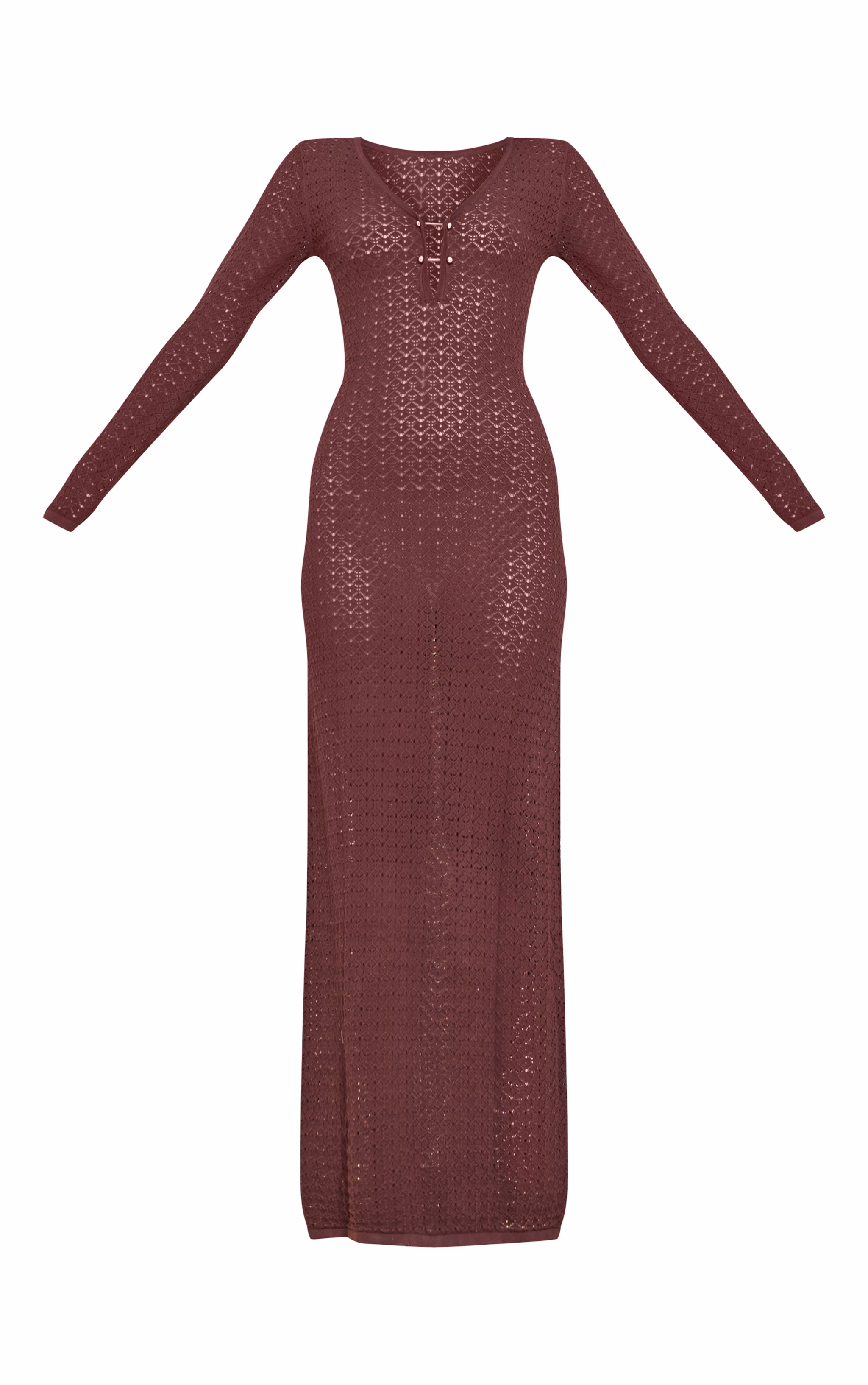Chocolate Maxi Crochet Trim Long Sleeve Dress