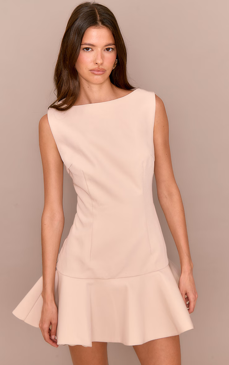 Premium Sand Racer Frill Hem Bodycon Dress