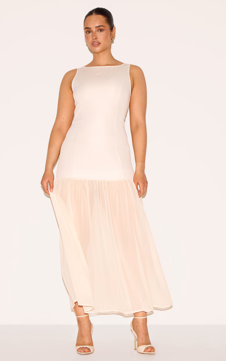 Shape Cream Boat Neck Dropped Waist Maxi Dress