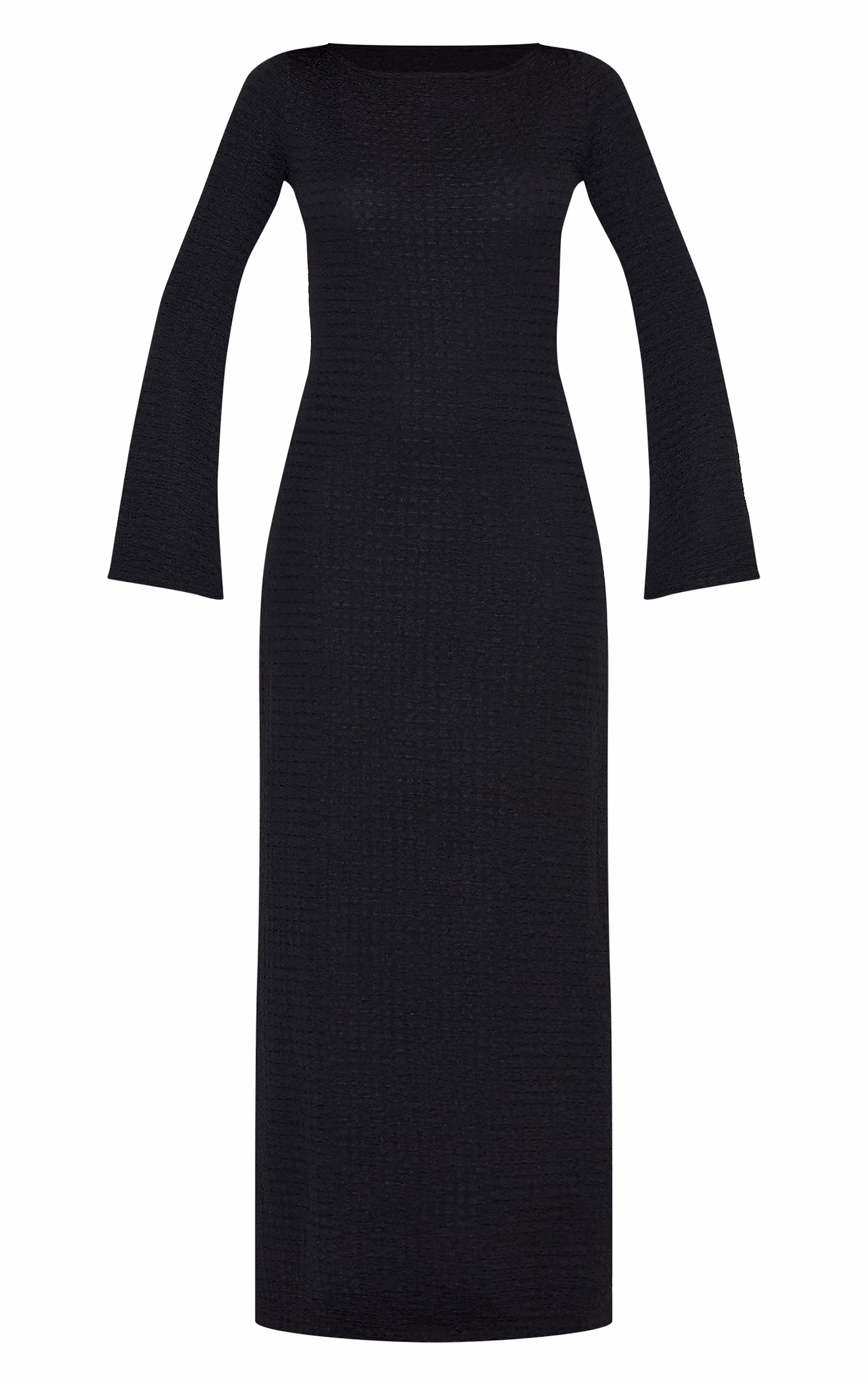 Black Textured Long Sleeve Bodycon Maxi Dress