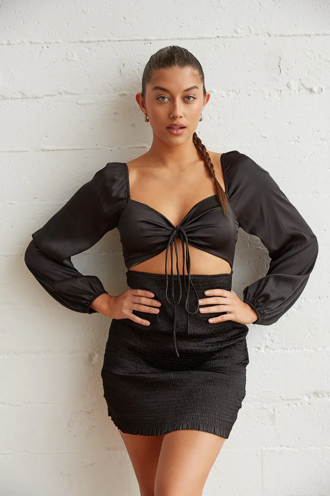 Kaia Smocked Satin Mini Dress