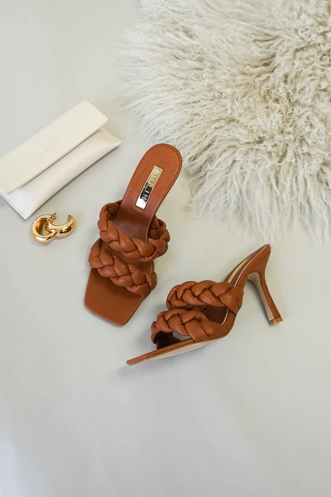 Shelby Woven Double Strap Heel in Tan