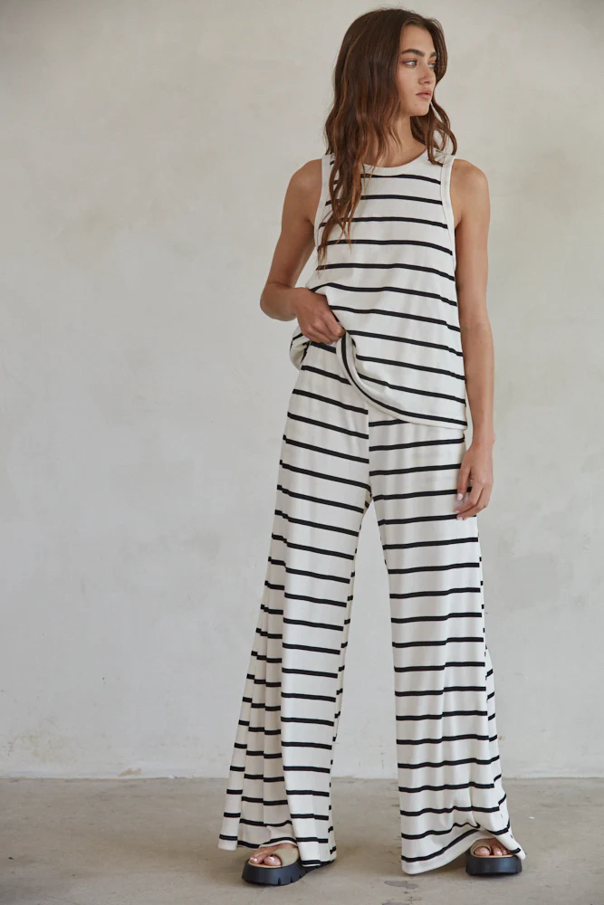 Sailor Striped Ribbed Wide Leg Pants