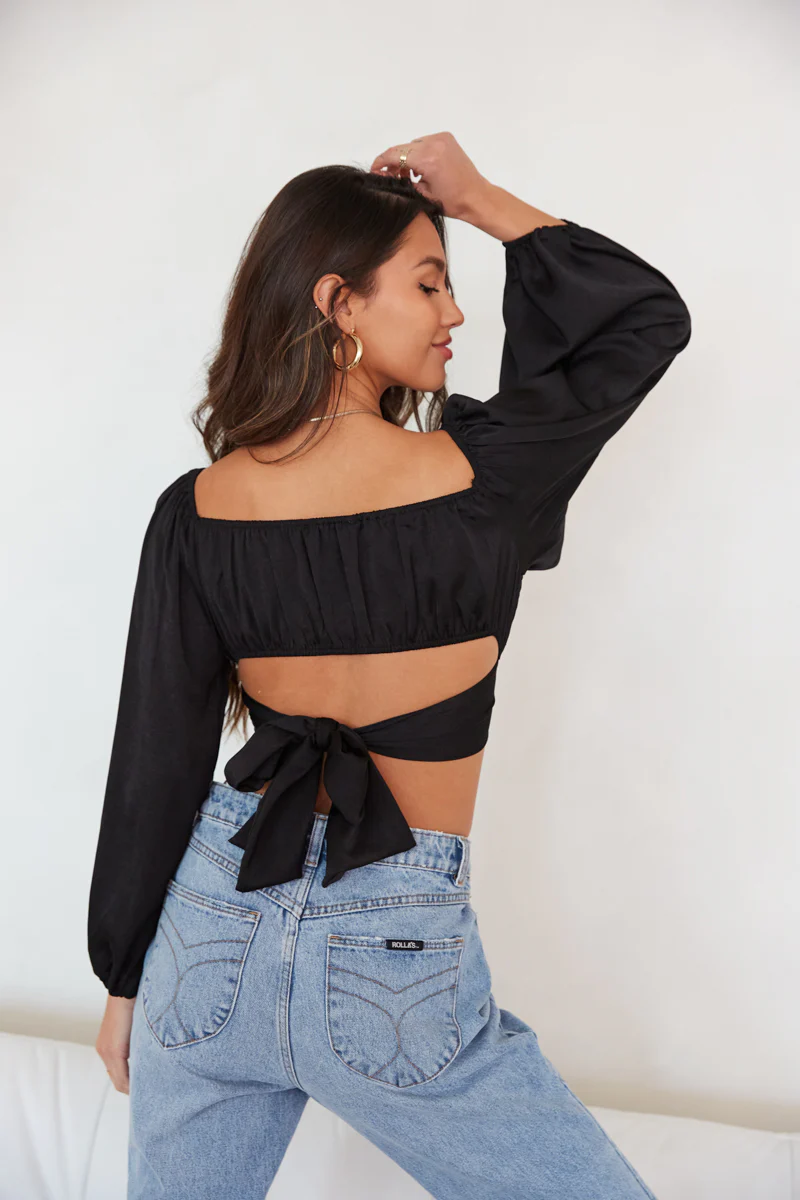 April Puff Sleeve Wrap Crop Top