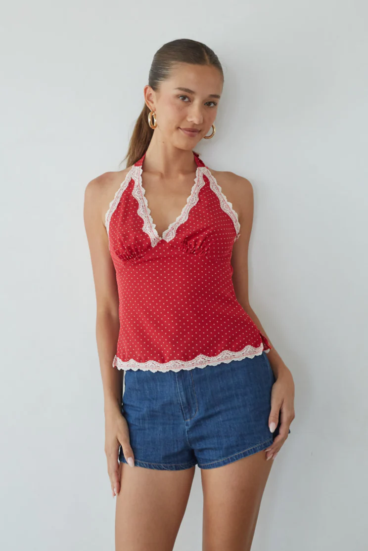 Leni Polka Dot Lace Halter Top