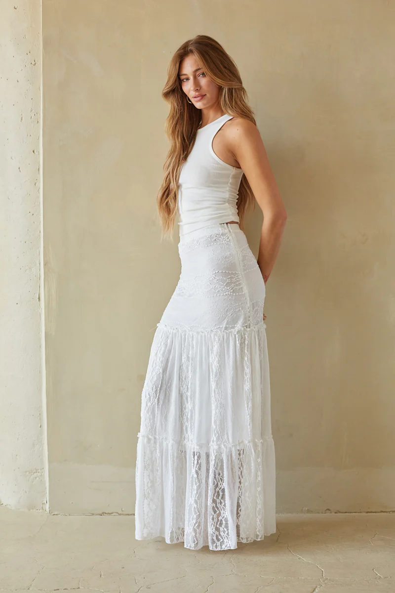 Fawn Lace Tiered Maxi Skirt