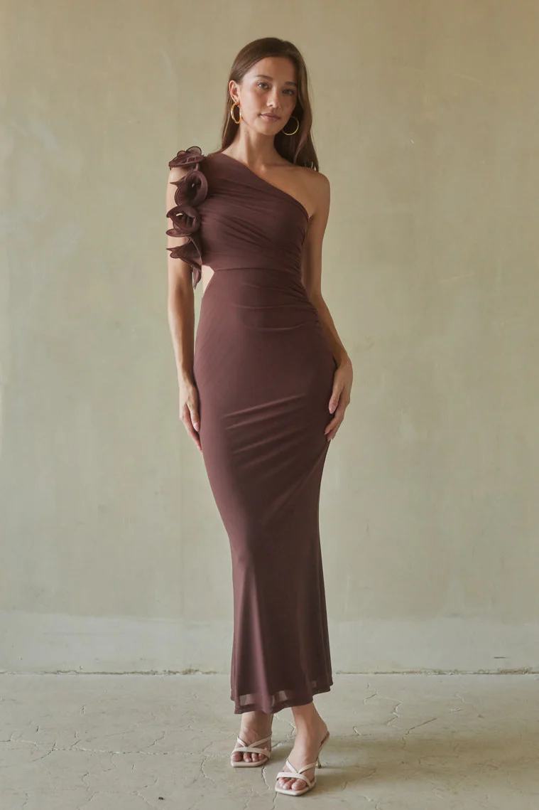 Echo One Shoulder Ruffle Maxi Dress