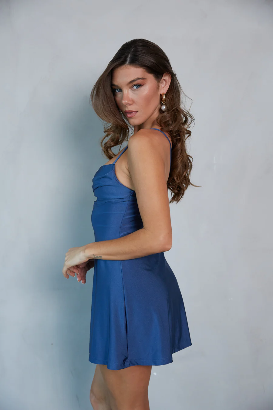 Bentley Cowl Neck Fit and Flare Mini Dress