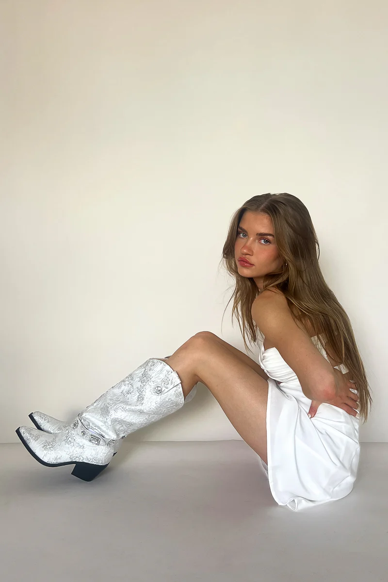 Azalea Wang Bavani Silver Jacquard Western Boots