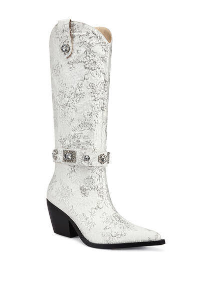 Azalea Wang Bavani Silver Jacquard Western Boots