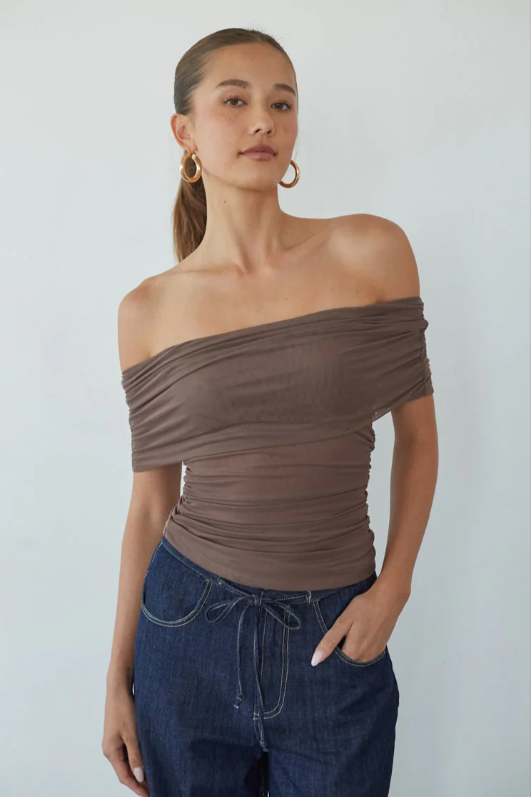 Vada Off the Shoulder Mesh Top