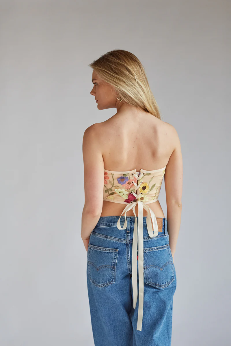 Marigold Strapless Floral Lace Corset Top