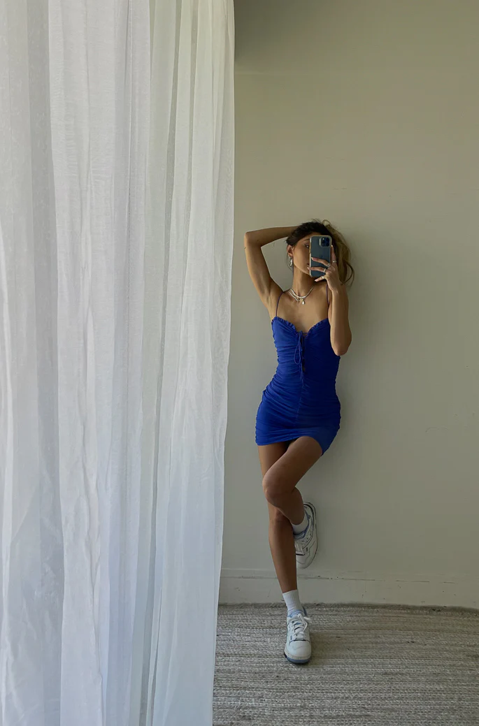 Oasis Lace Up Mesh Mini Dress