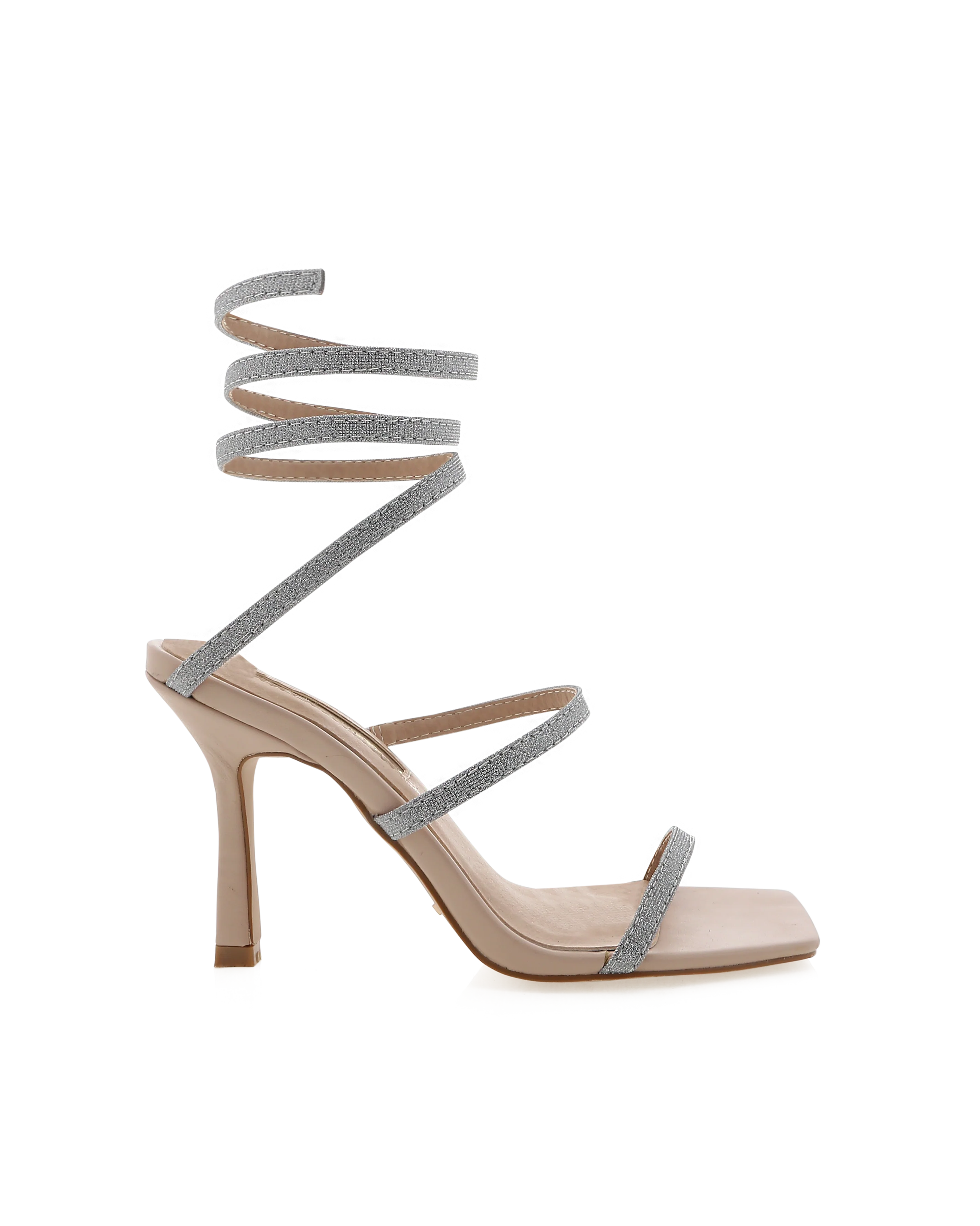 Simi Ankle Strap Heel in Nude Silver